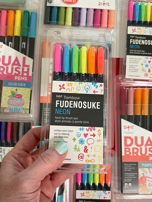 Tombow Fudenosuke Pen Art Markers, Neon, 6-Pack