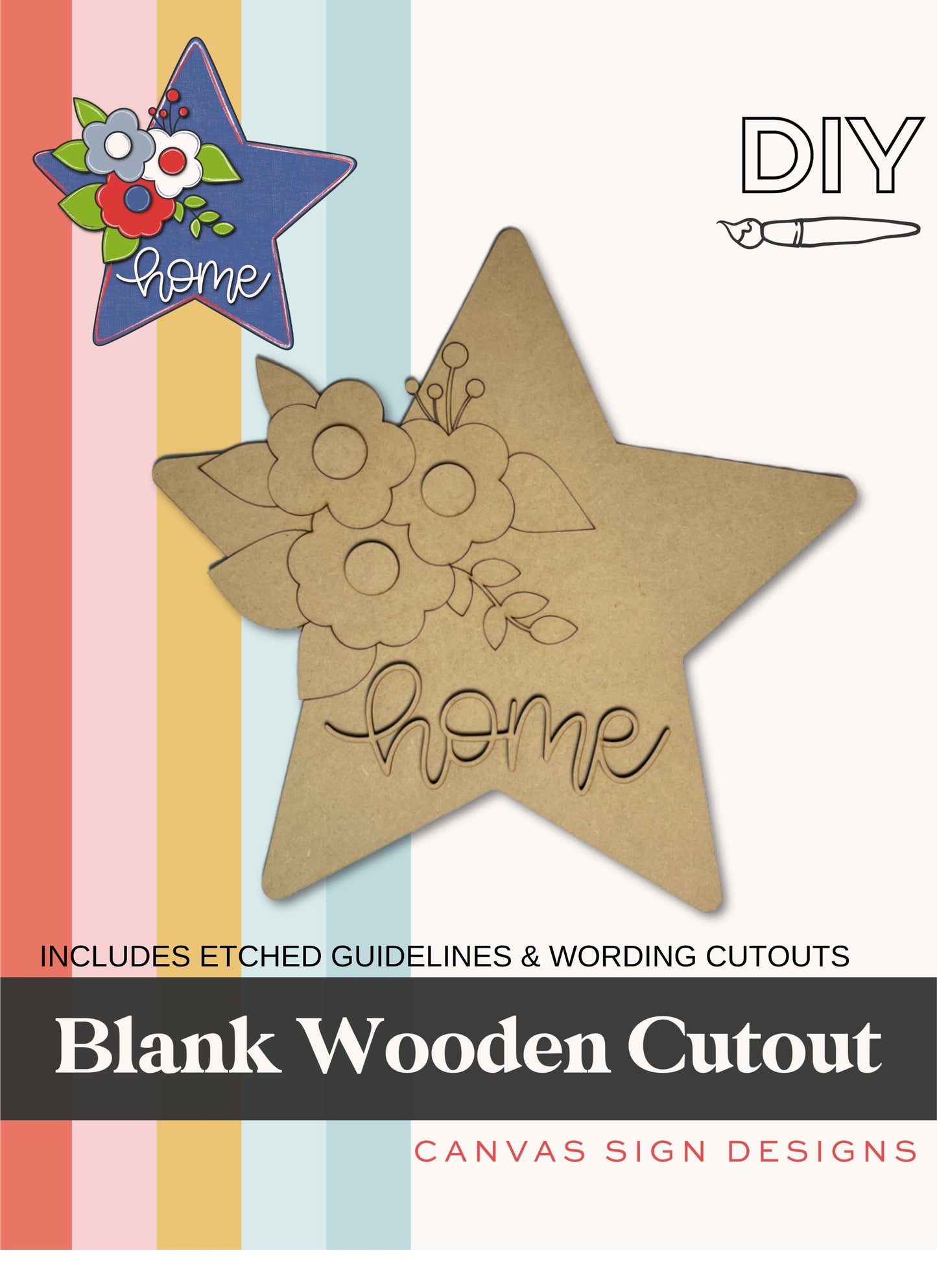 Floral Star Wooden Blank