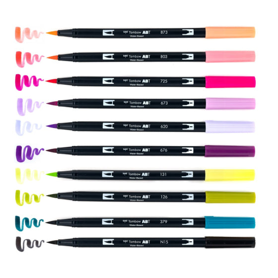 Tombow Dual Brush Pen Art Markers, Lettering Favorites, 10-Pack Plus FREE Fudenosuke Pen