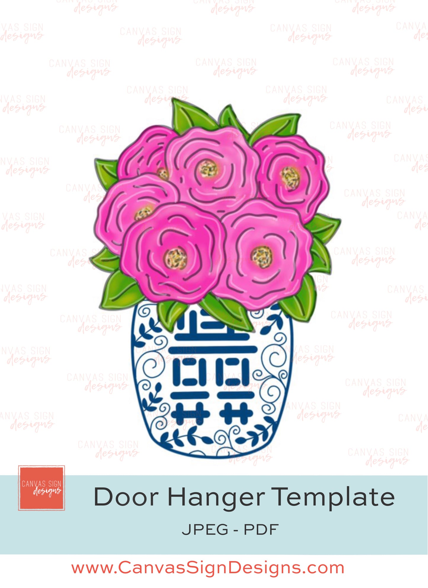 Chinoiserie Jar with Flowers Door Hanger Template