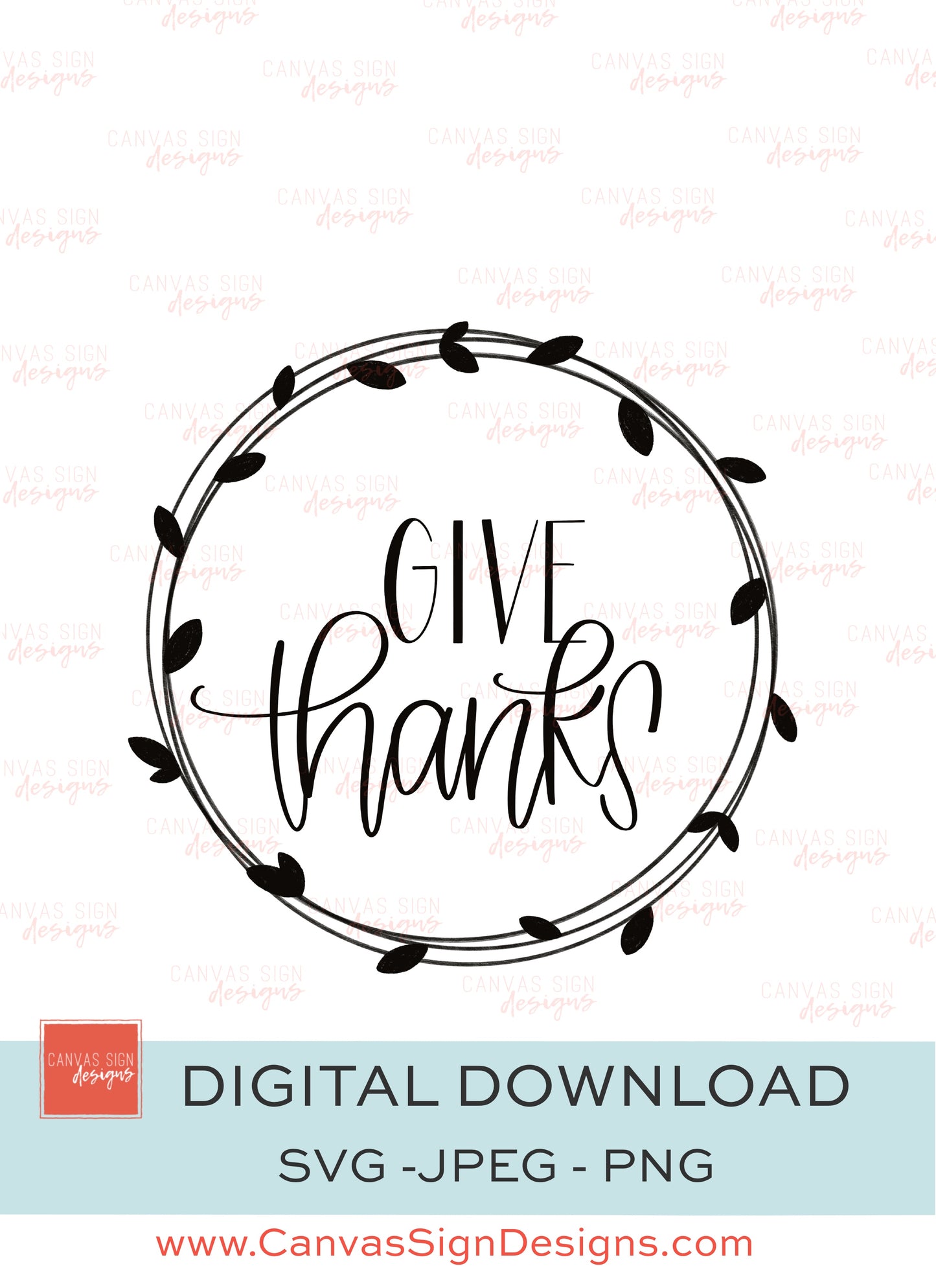 Give Thanks Wreath Hand-Lettered Digital Download