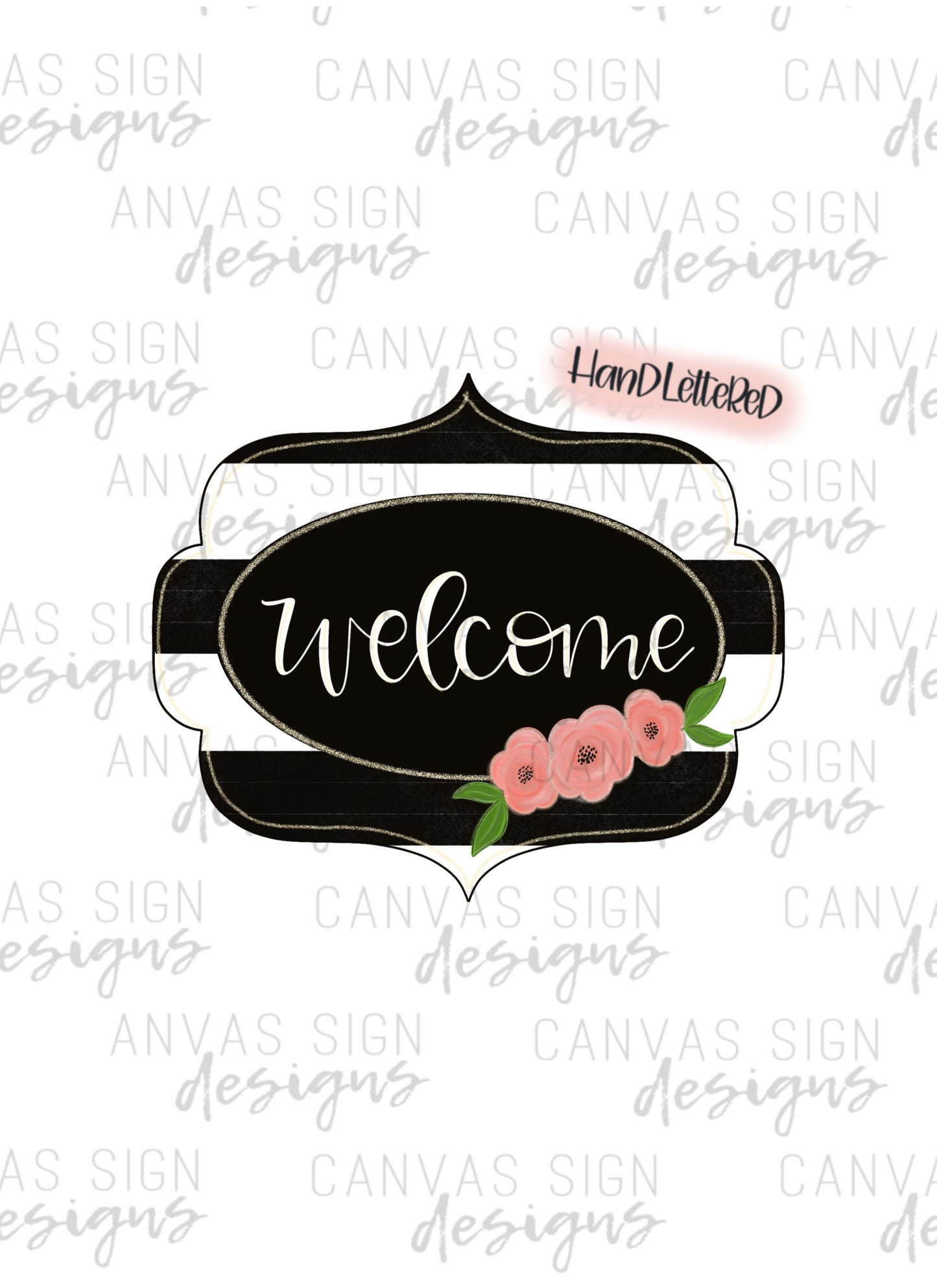 Welcome Black & White Stripe Door Hanger Template
