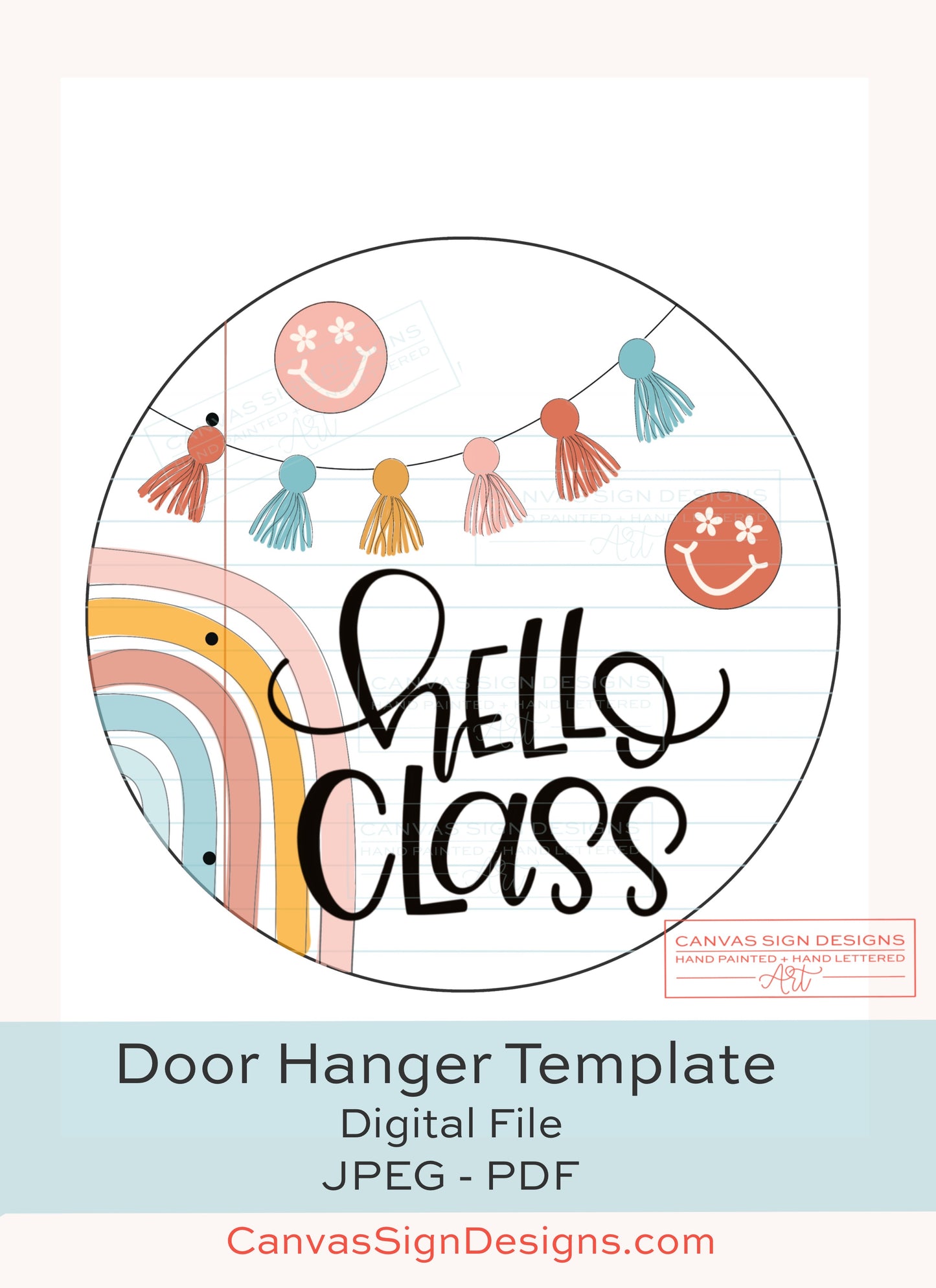 Round Retro Smiley Face Notebook Paper Teacher Door Hanger Template