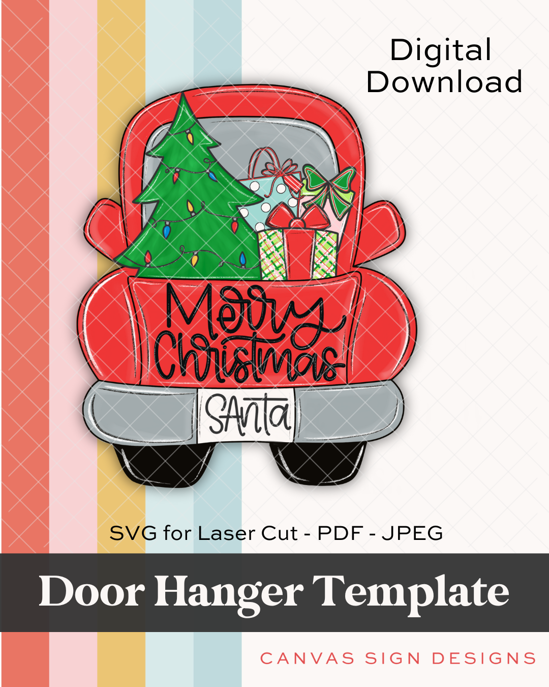 Merry Christmas Truck Door Hanger SVG & Template