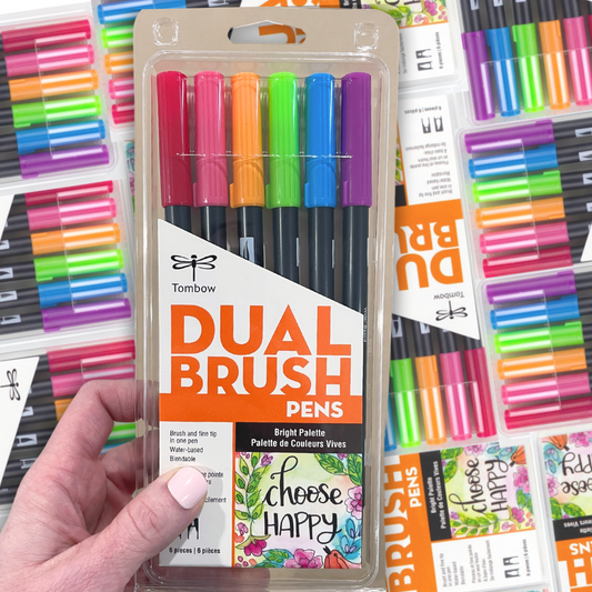 Tombow Dual Brush Pen Art Markers, Bright Choose Happy, 6-Pack