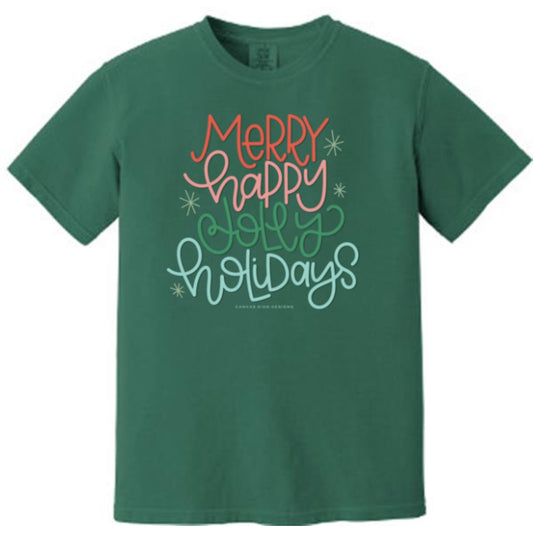 Merry Happy Jolly logo Comfort Colors Heavyweight Ring Spun Tee