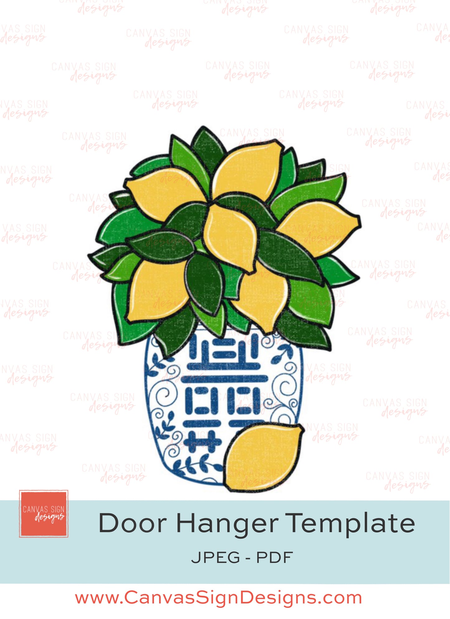 Chinoiserie Jar with Lemon Plant Door Hanger Template