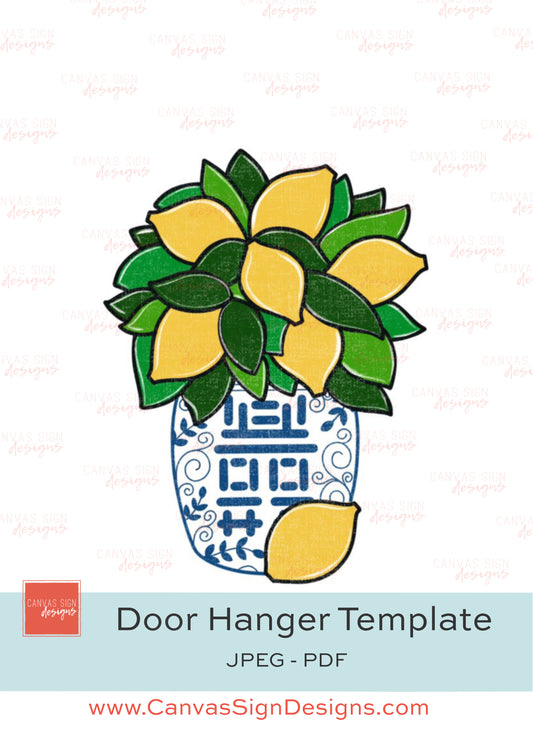 Chinoiserie Jar with Lemon Plant Door Hanger Template