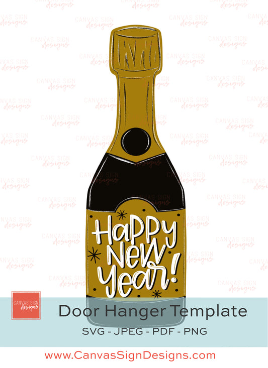 Happy New Year Champagne Bottle Door Hanger Template