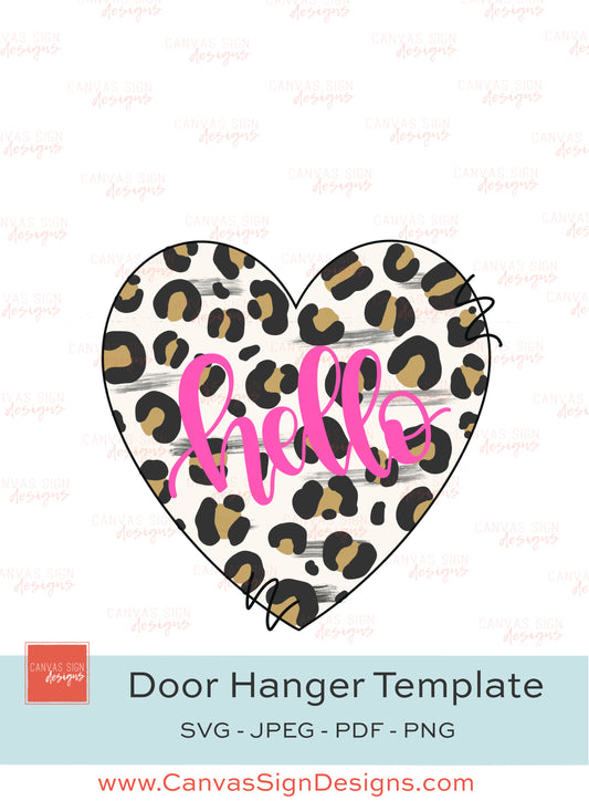 Hello Leopard Heart Door Hanger Template