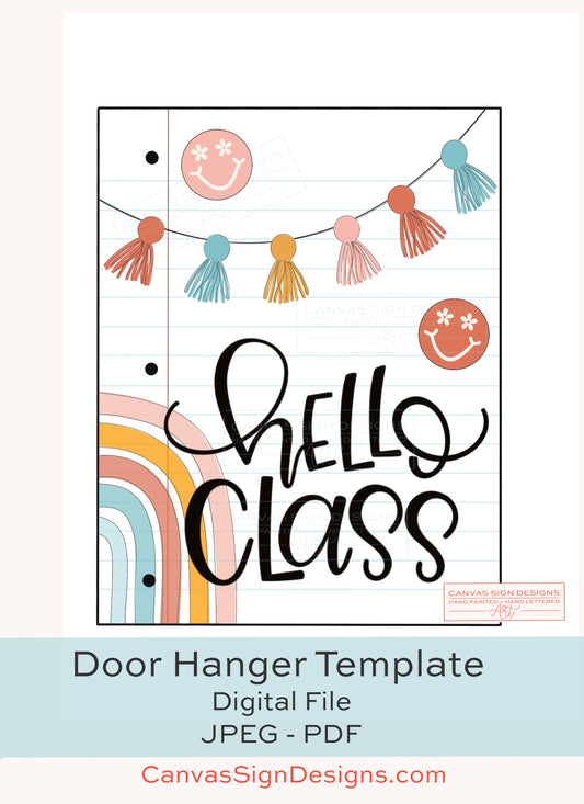 Retro Smiley Face Notebook Paper Teacher Door Hanger Template